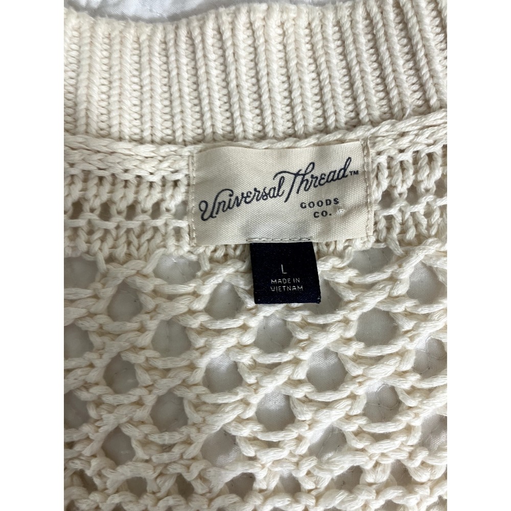 Universal Thread Open Knit V-Neck Sweater Women's L Crochet Boho Coastal Gypsy - Picture 6 of 8